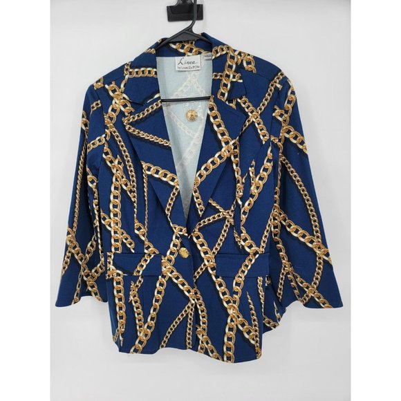 Linea Louis Dell' Olio Size Large Womens Jacket Blue Chain Print Blazer NWOT - Picture 2 of 6